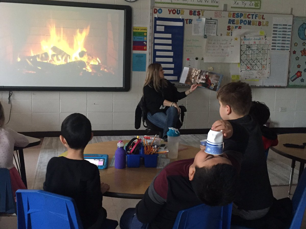 MitsdarfferD76's tweet photo. Enjoying a story by the  fire and drinking hot cocoa in Mrs. Eckerts room.  #D76Diamonds @AnneEckert6 https://t.co/n2Llir2I9k