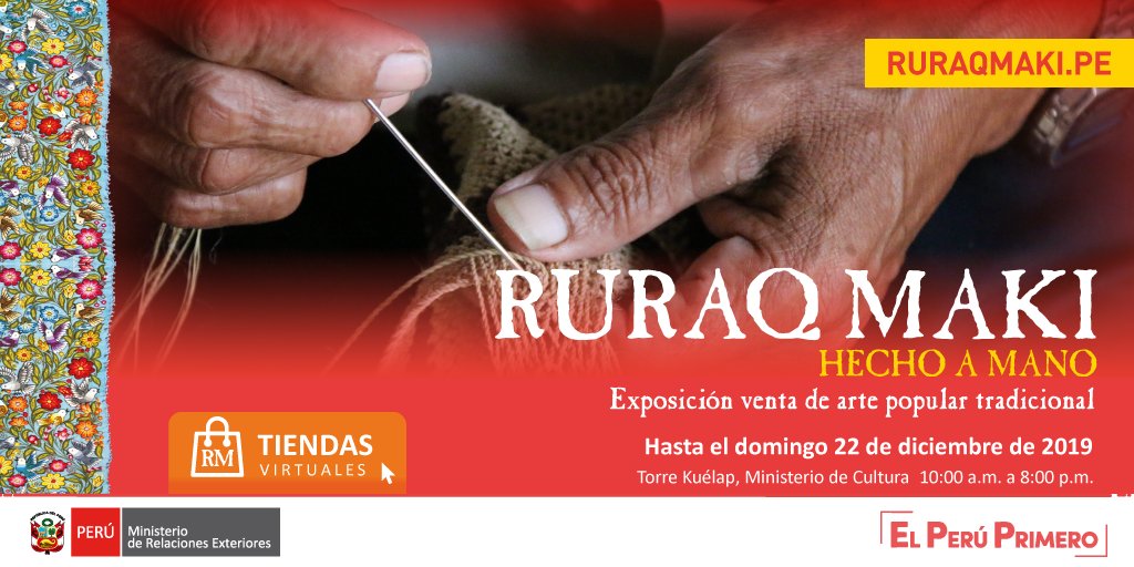 CancilleriaPeru's tweet photo. La exposición venta de arte tradicional #RuraqMaki del @MinCulturaPe reúne a diferentes artesanos peruanos que confeccionan nuestros bienes culturales y los ponen al alcance de toda nuestra ciudadanía. Conoce lo mejor de nuestras riquezas hasta el 22 de diciembre. 
#ViveArte https://t.co/yhUg2GZCbp
