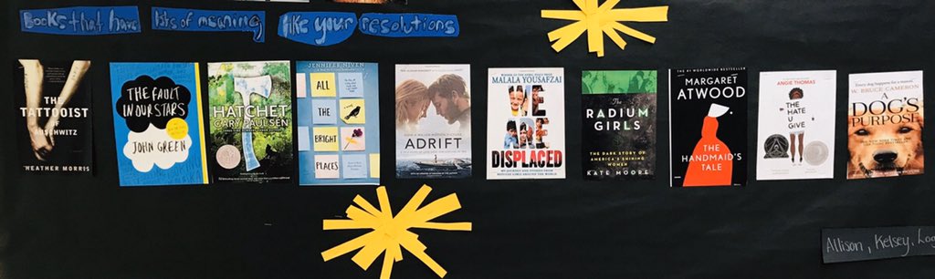 wchsbears's tweet photo. Books that have meaning, like your resolutions. #Literacy20 https://t.co/1XhZcVtshY