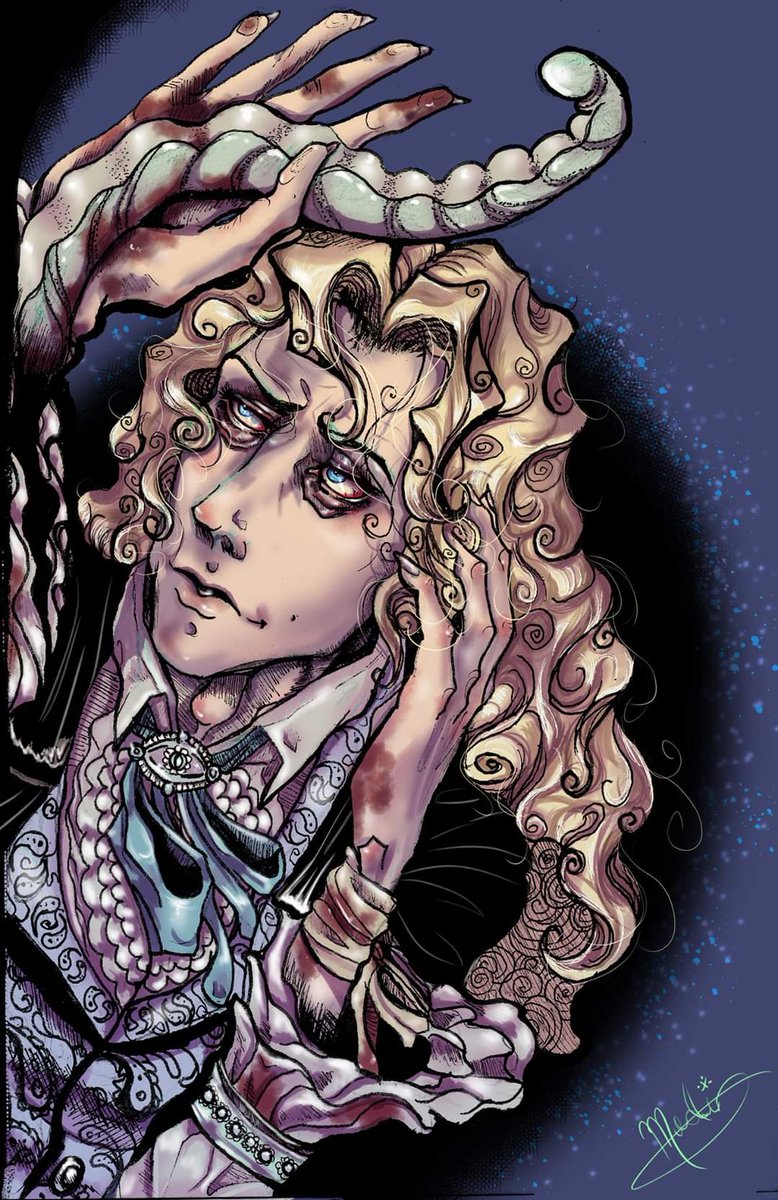 D0UBEAN's tweet photo. 🧿Lucian🧿
Yule gift for @micowhiplash who's been such a wonderful new friend &amp; a new acquaintance to startle Doujun ☆ may you insights grant you eyes! 

Done in traditional ink, scanned and colored digitally.
#bloodborne #soulsborne #digitalandtraditional #ocart #fromsoftware https://t.co/3dgcs1bwlq
