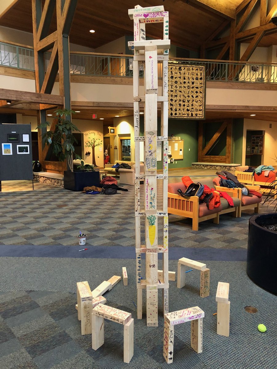 Conserve_School's tweet photo. A special thank you to the parents of CS19 (fall 2019) Maddie - Conover, WI, for the donation of a large Jenga set! CS19 students have each signed a piece. It has been enjoyed by all this week and will be enjoyed by future CS students! https://t.co/NnFJsJiqzl