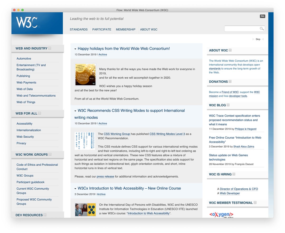 Flow rendering W3C's homepage.