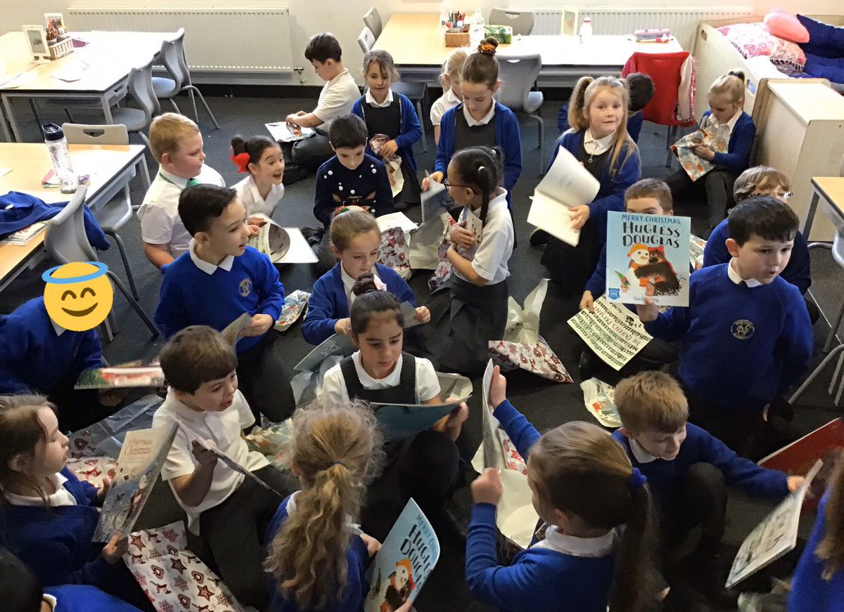 MissGraceJ's tweet photo. They loved it!! Worth every second of wrapping to see their faces. Highlight was a child reading their book independently and then trying to put it in the reading area, not realising it was for home ❤️ #worthit #booksforeveryone https://t.co/9FJKn1KHh2