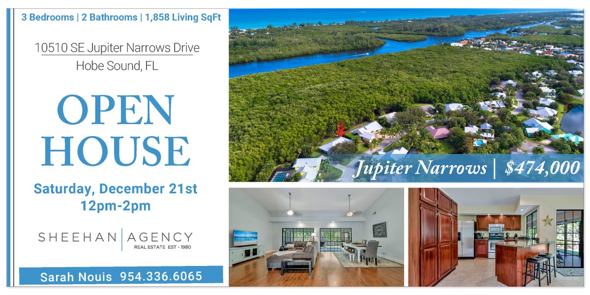 OPEN HOUSE

Saturday, December 21st
12-2pm

10510 SE Jupiter Narrows Drive, Hobe Sound, FL 33455
thesheehanagency.com/properties/105…
$ 474,000

#hobesoundrealestate 
#treasurecoastrealtor #treasurecoastrealestate
#homeforsale #openhouse
 #southfloridarealestate