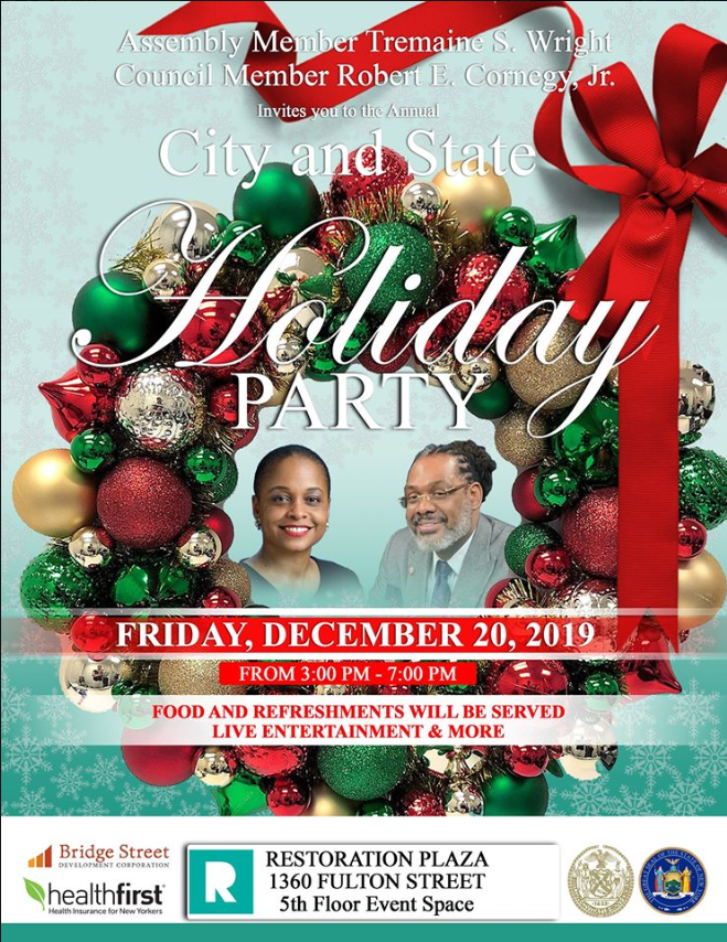rc4bk's tweet photo. Decorations up for our City and State Holiday Party today, glad to cohost w/@assemblytwright &amp; welcome #BedStuy #CrownHeights #BK community for some #HolidayCheer! 🎶🎄Thanks to our community partners @BridgeStreetDev, @HealthfirstNY,  &amp; @BSRC https://t.co/Ay8tHWvFP1