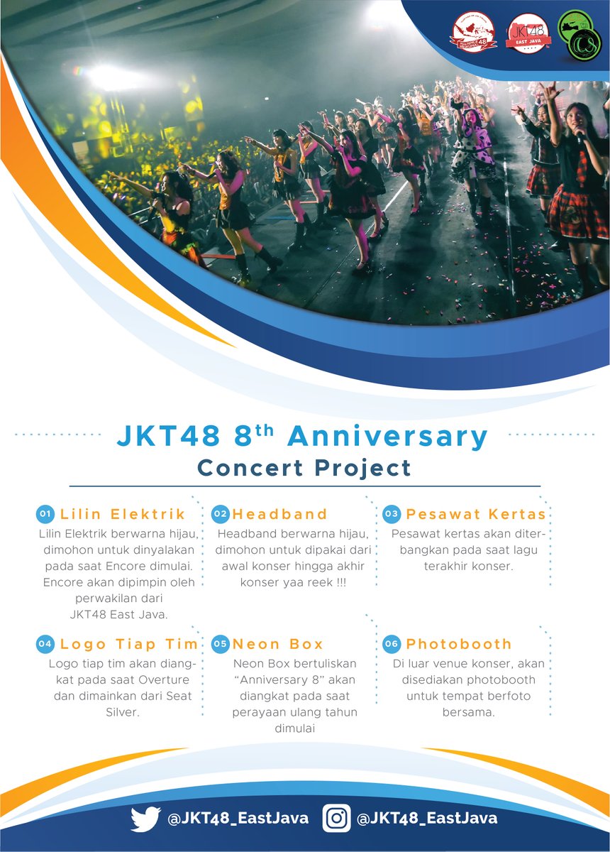 JKT48_EastJava's tweet image. [PROJECT]

A Thread.

Selamat malam, kali ini kita akan Share mengenai Project pada saat JKT48 8th Anniversary Concert at Surabaya tanggal 22 Desember di Tunjungan Plaza ~

Yuk simak baik-baik yaa ~

@officialJKT48 
@_JKT48TeamJ  @_JKT48TeamKIII @_JKT48TeamT
