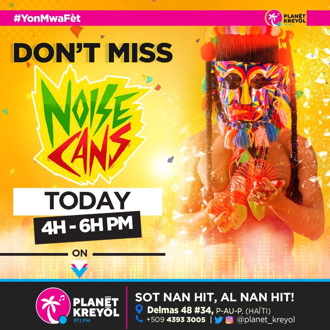 planetkreyol971's tweet photo. Noise Cans will be live on PLANET KREYOL today!! Make sure to tune in 97.1 FM from 4-6 pm!!🔥🔥🔥 #noisecan #planetkreyol #planetshows #hitsouhit #hit #news #shows #radyomoman #radyopaw #radio #media #news #entertainment #haiti https://t.co/a4PG6PD8xJ