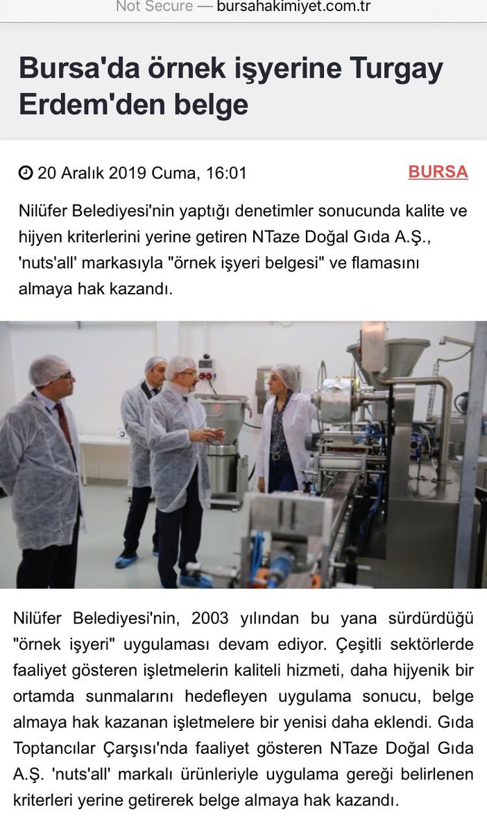 Nutsall1's tweet photo. Nuts’all “ Örnek İşyeri “ seçildi ve işte bu güzel günün haberi https://t.co/E42FRDLUV6