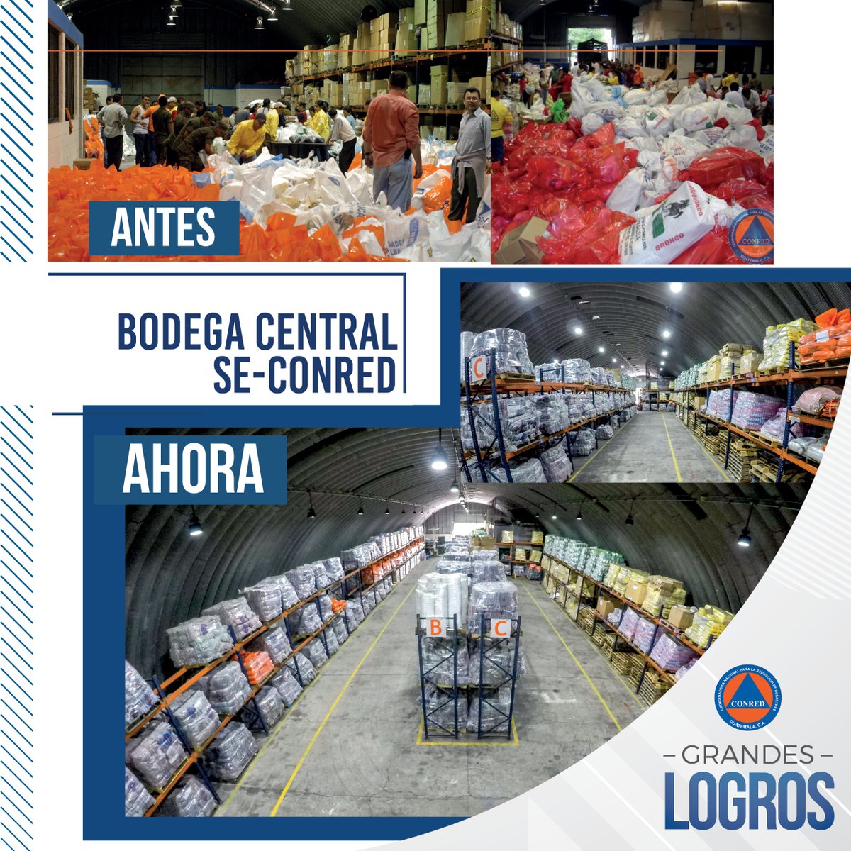 ConredGuatemala's tweet photo. #LogrosCONRED Los recursos se encuentran ordenados en las estanterías para un mejor control al momento de envío a otras bodegas regionales o a la población afectada. 
 #FortalecimientoInstitucional #BodegaCentral
📄Página 171 👉 https://t.co/fxuCBU4aKw https://t.co/tsE5C0d0UU