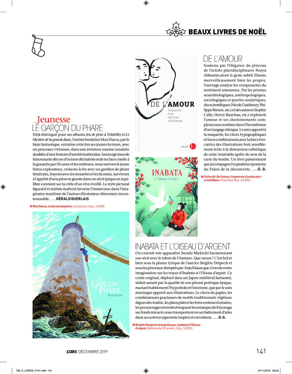 MagazineLoeil's tweet photo. 📖🎅 LIBRAIRIE : dernier jour du calendrier de l’avent ! La sélection du @MagazineLoeil :
🌟Le Garçon du phare, #MaxDucos , @ESarbacane
🌟Inabata et l’Oiseau d’argent, #Collectif , @elan_vert
🌟De l’amour, fragments d’un discours scientifique, #Collectif , @ActesSud
#ouvrezloeil https://t.co/H6pFLgGfH7