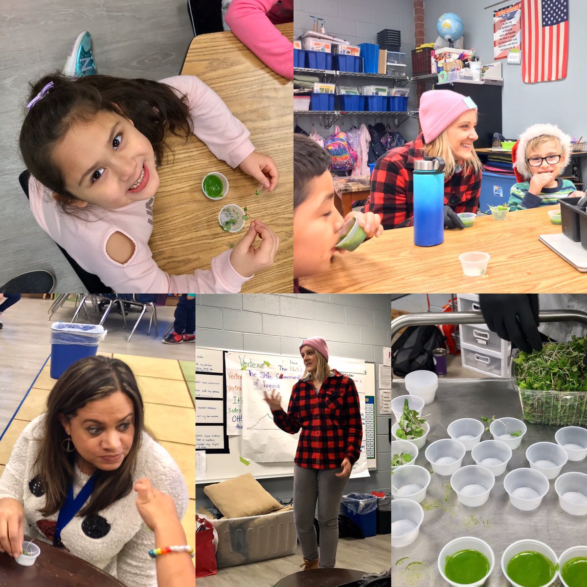 ACPSNutrition's tweet photo. What’s better than a visit from Entrepreneur #LittleWildThings during #VaBreakfast? Sampling Local #DCGrown #MicroGreens & #Grinch Spinach Smoothies w/ your @CKelemPrincipal! @VDOESNP @NoKidHungryVA #EatTheRainbow 🌈 https://t.co/d07oGR25sB