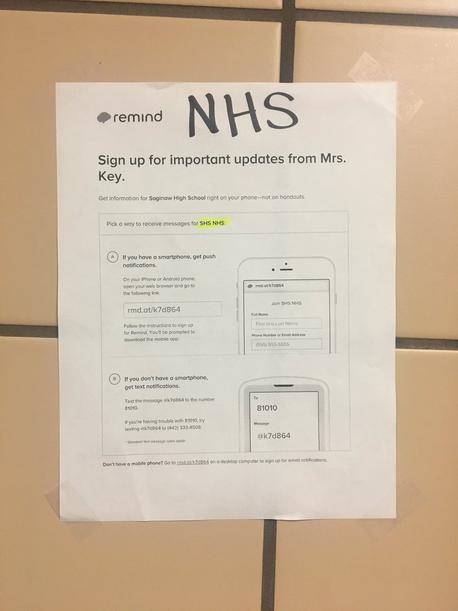All NHS members need to sign up with the new remind !