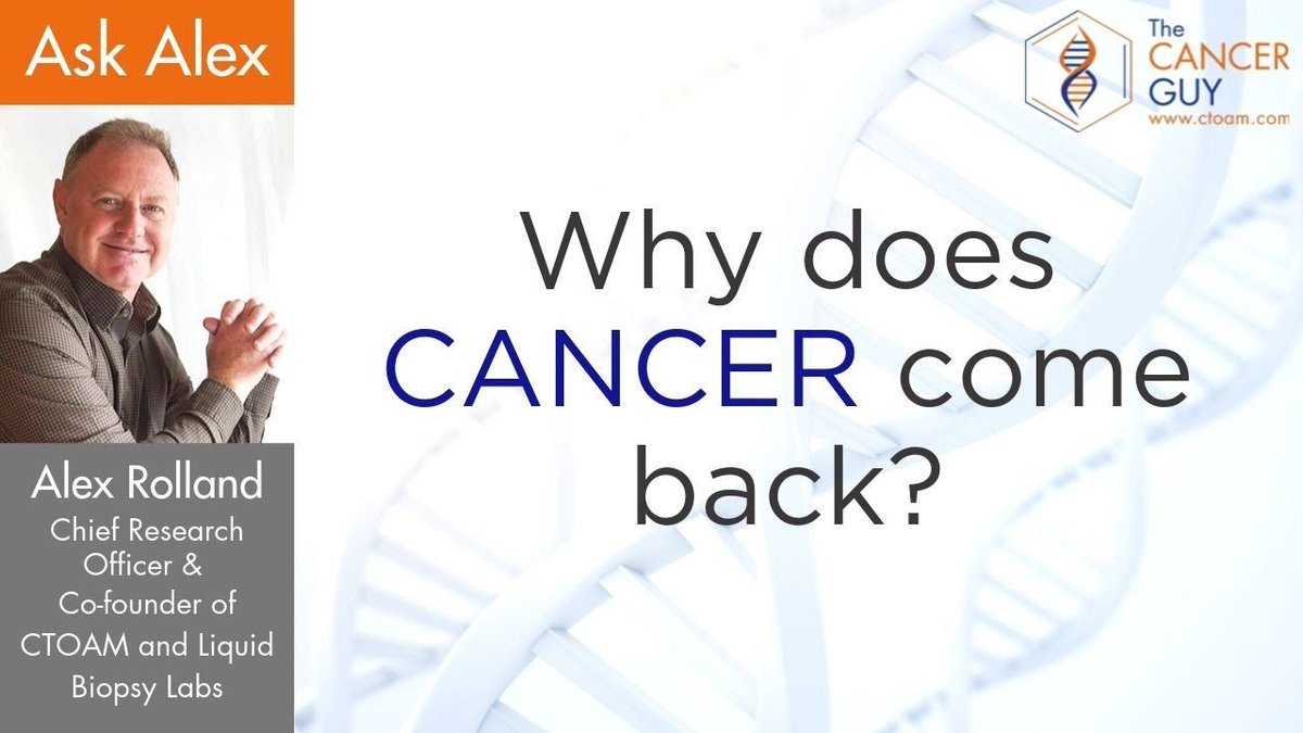 Why does cancer come back?
Find out in this short video from Ask Alex, with Alex Rolland, 'The Cancer Guy'! buff.ly/2DYFHgO
#cancer #cancercare #cancerawareness #cancerrecurrence #cancersurvivor #cancerresearch #KnowledgeIsPower #PrecisionMedicine #PrecisionOncology