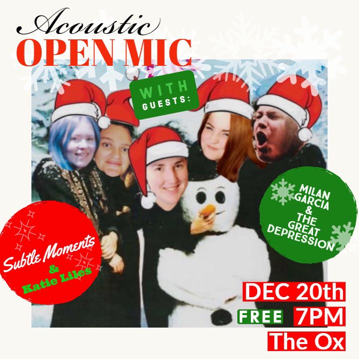 Last show of the year! All Acoustic All originals! Open mic 2-6 then at 7 more music 3 acoustic acts!