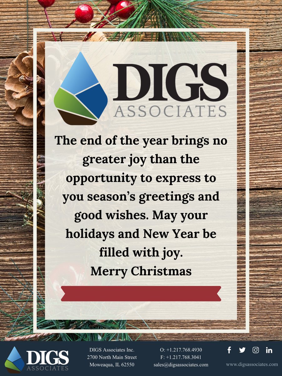 DIGSAssociates's tweet photo. Happy Holidays from all of us at DIGS Associates!
#happyholidays #christmas #newyear2020
#watershed #drainage #agtech #agtile19 #drainagewater #agriculture #farming #askDIGS #landmanagement #consultants #harvest19 #drainagepays #watershedmanagement #tile19 #agdrainage https://t.co/VyI0a2eRnO