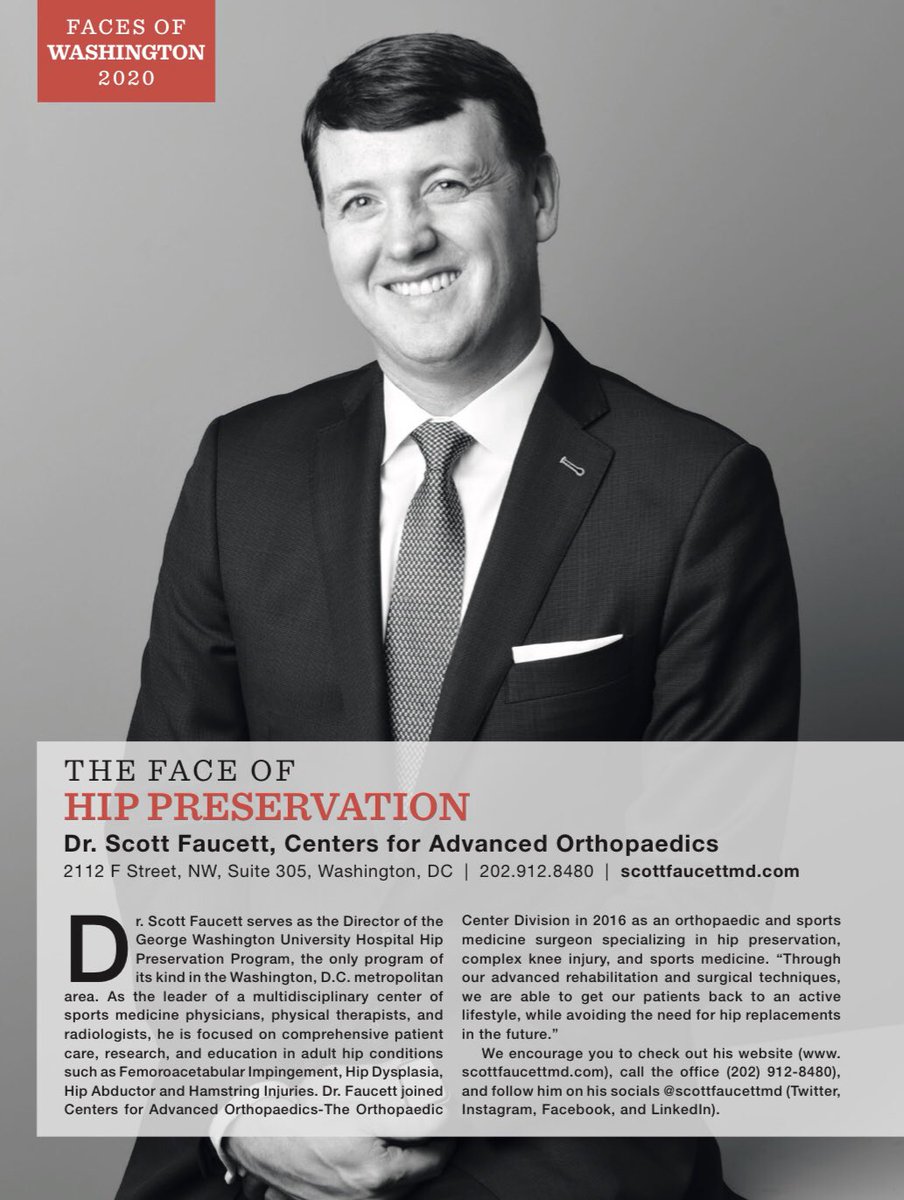 Scott Faucett MD, MS (@scottfaucettmd) on Twitter photo I am honored to be recognized as the Face of Hip Preservation for <a href="/washingtonian/">Washingtonian šø</a> 2020. On stands now! #hip #orthopaedic I am honored to be recognized as the Face of Hip Preservation for <a href="/washingtonian/">Washingtonian šø</a> 2020. On stands now! #hip #orthopaedic