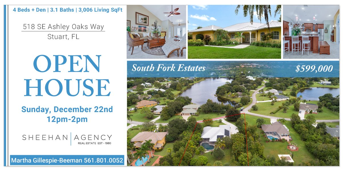 OPEN HOUSE!South Fork Estates
Sunday, Dec 22nd
12pm - 2pm

518 SE Ashley Oaks Way, Stuart, FL
thesheehanagency.com/properties/518…

#southforkestates #sfe 
#martincounty #martincountyrealestate #moveinready #openhouse
#stuartrealestate #stuartrealtor #treasurecoast #treasurecoastrealtor