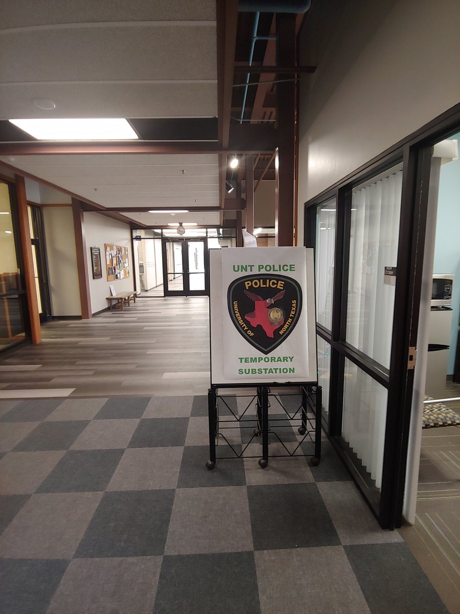 OfcTGraham's tweet photo. Due to some scheduled maintenance out at DiscoPark, our @UNTPolice substation has been temporarily relocated to C136H (across from Material Science near BioMed). While we are in a new (temporary) home, we will be here throughout the break

@UNTCOI @UNTEngineering @DPLife_UNT https://t.co/4BxlTSAtAV