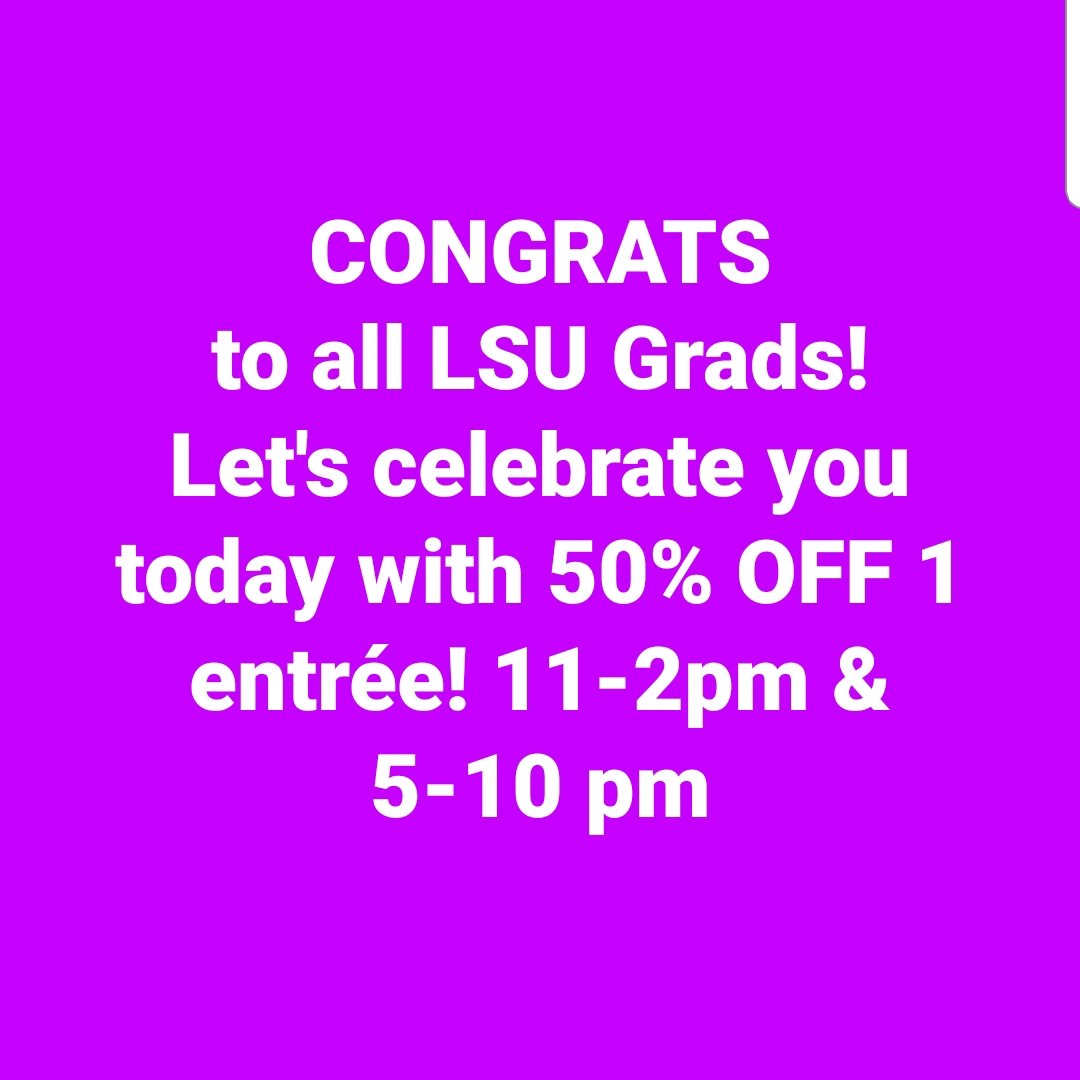 BarBullfish's tweet photo. #LSUGrad #LSU19 #LSU #TIGERNATION #WECATER #ADVOCATE #LUNCH #DINNER #FAMILY #DOWNTOWN https://t.co/BH5NjW49MF