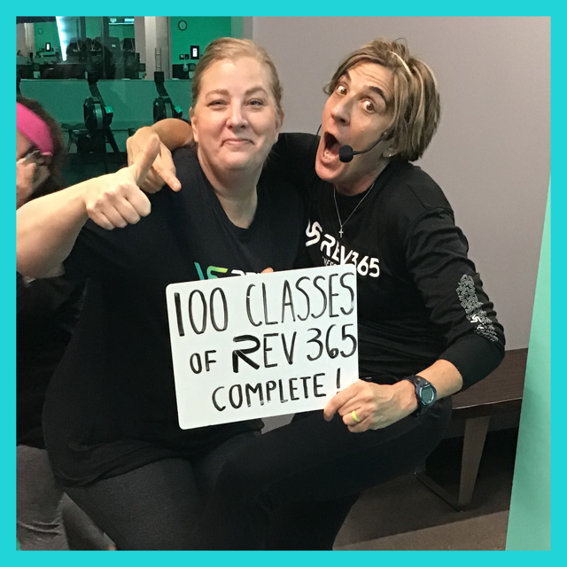 Rev365F's tweet image. Congrats to Tara and Shay for setting the tone and having a GOOD MOOD 100 Times!  #100workouts 💪👍🎉👏

Btw, that's a lot of energy still left in the tank after a Tina "The Terminator" class!  We are betting on that awesome post-workout mood for this photo!  😂