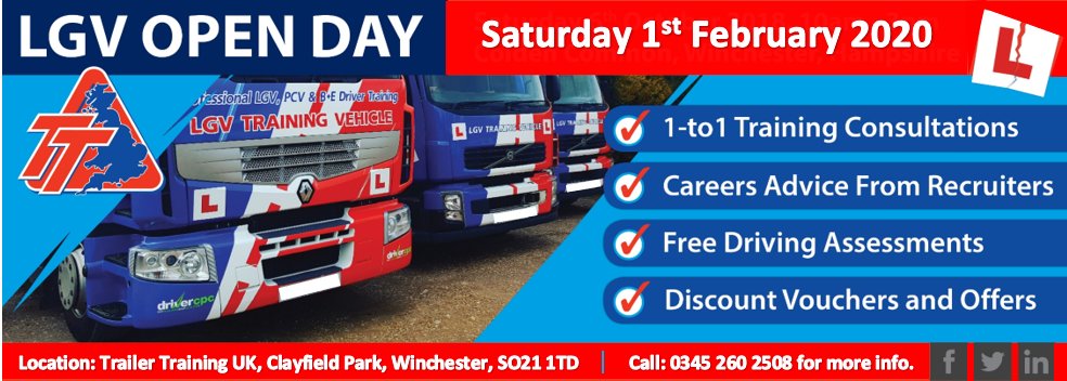 TTUKLtd's tweet photo. Trailer Training UK are hosting a free HGV Career Open Day on Saturday 1st February, 0900-1300 in our Hampshire location! 🚛

You can find more information on our Facebook page, here - https://t.co/N760mbdXy4 https://t.co/Mgzaopa4LX