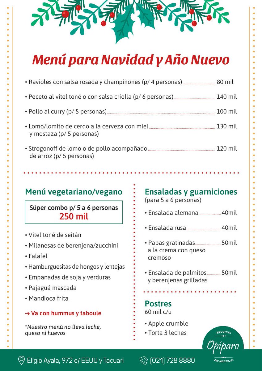 OpiparoBar's tweet photo. Gente linda!!! Venimos a compartir también por acá nuestro menú de Fin de año🎅 para que nadie se quede sin comida deli😍🤗
Todavía estan a tiempo de hacer sus pedidos🎉🎄 https://t.co/6bfEIM4d4o