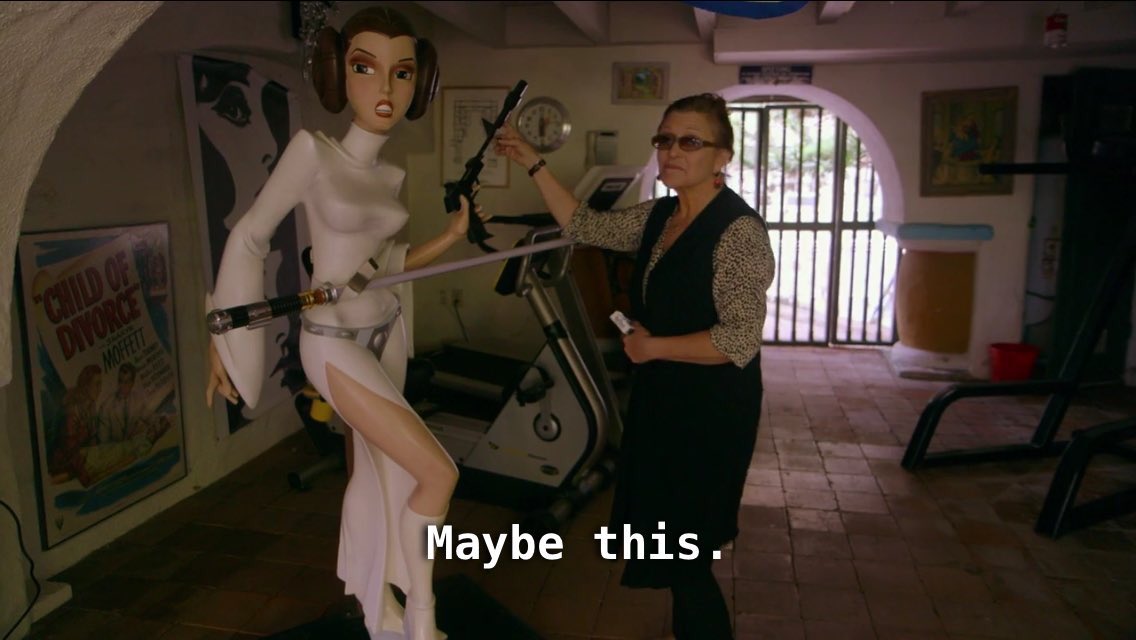 scullyxf's tweet image. nothing will ever top carrie fisher keeping a life-sized princess leia sex doll in her house as decoration