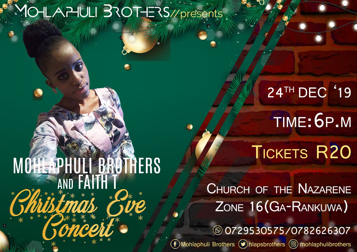 Our anointed worshipper Faith T will be live on he 24th Dec 👐👐
#HlapsBrothers #christmaseveconcert