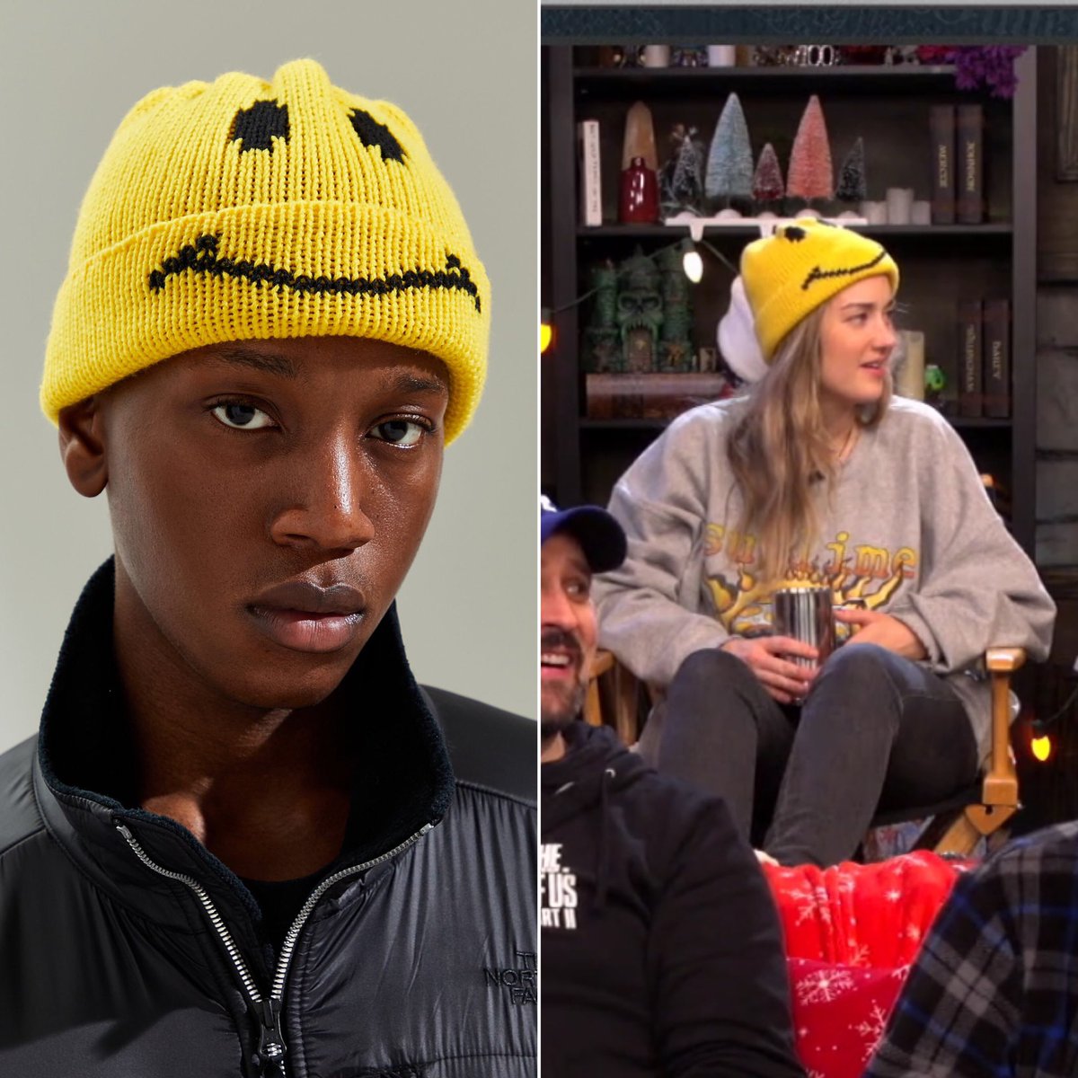 forælder Bytte Bedstefar critrolecloset on Twitter: "she also wore the “chinatown market x smiley  beanie” by @chinatownmarket, which is $24 and can also be found through  urban outfitters in one size. 2/2 link: https://t.co/kA41KRvJUy  https://t.co/2qXLsT34qG" /