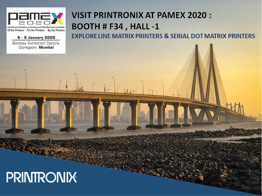 Visit Printronix at PAMEX 2020 from January 6-9 at the Bombay Exhibition Centre to learn about the benefits of our Line Matrix &amp; SIDM printers. Contact us to schedule your live demo #PAMEX  #Printronix #Linematrixprinter #Serialdotmatrixprinter