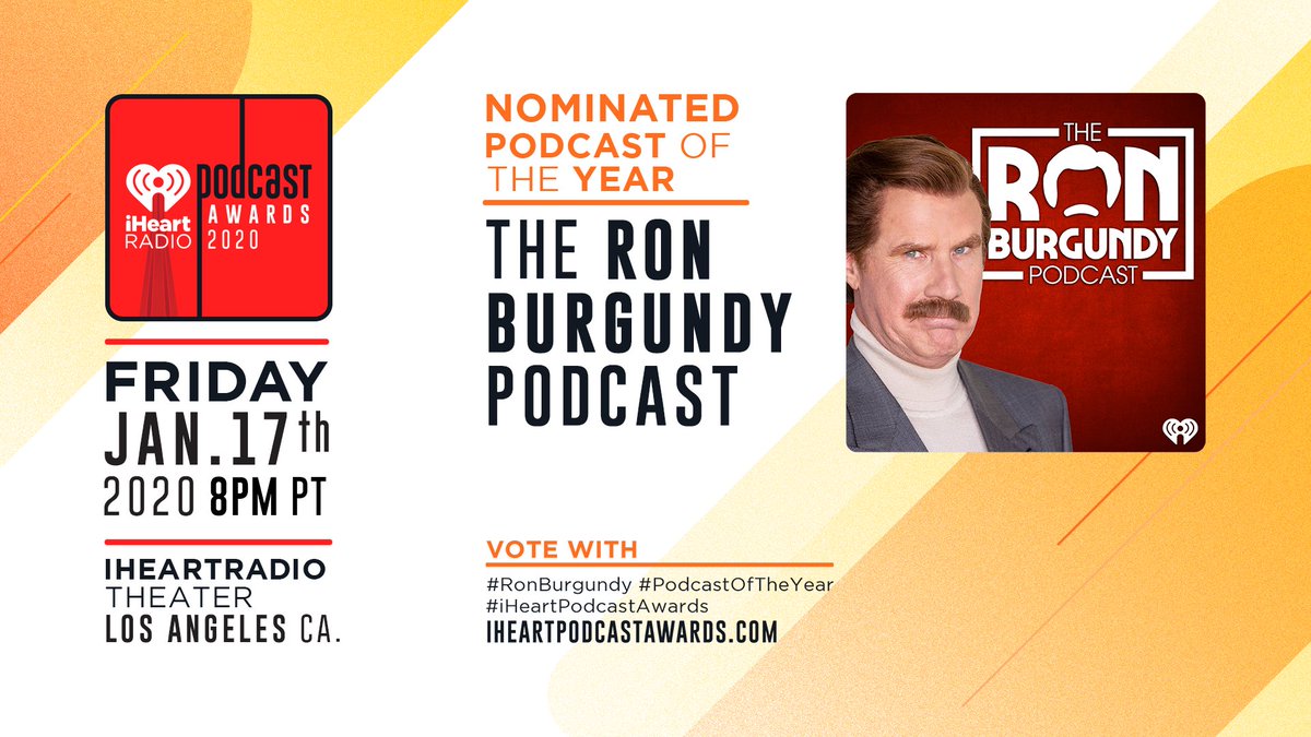 Despite him being utterly confused about what a Podcast actually is, the @BurgundyPodcast is... pretty good. 👨🏻🥃 RT to vote for #RonBurgundy to win #PodcastOfTheYear at the 2020 #iHeartPodcastAwards!