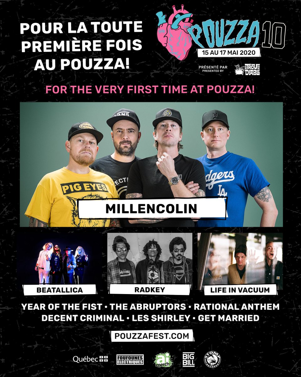 Pour la toute première fois au Pouzza! Billets: pouzzafest.com/billets /// For the very first time at Pouzza! Tickets: pouzzafest.com/tickets @Millencolin • @beatallica • @Radkey • @lifeinvacuum