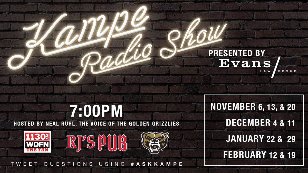 OaklandMBB's tweet photo. New edition of the Greg Kampe Radio Show brought to you by the Evans Law Group. 

SoundCloud: https://t.co/cC6YxUQUvO
Itunes: https://t.co/fSraaHokpS https://t.co/IhJI7UqXfS