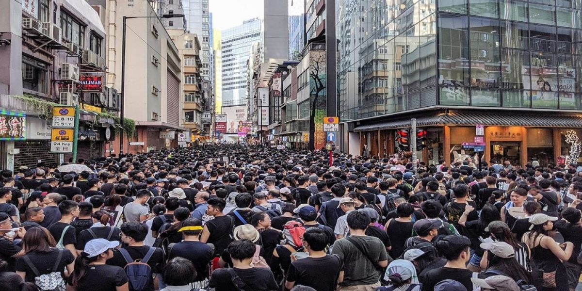 Crowded street in Hong Kong
