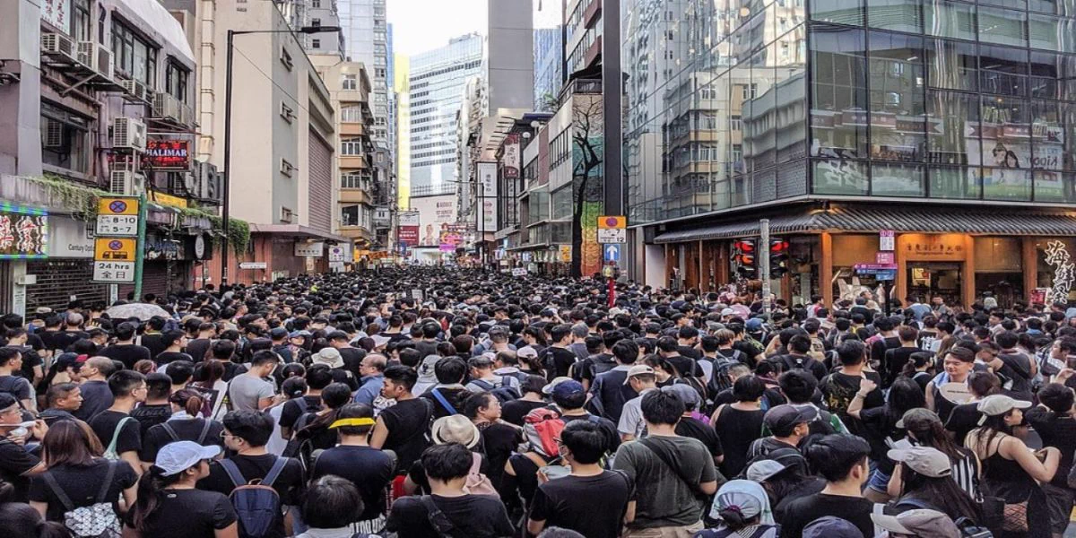 Crowded street in Hong Kong
