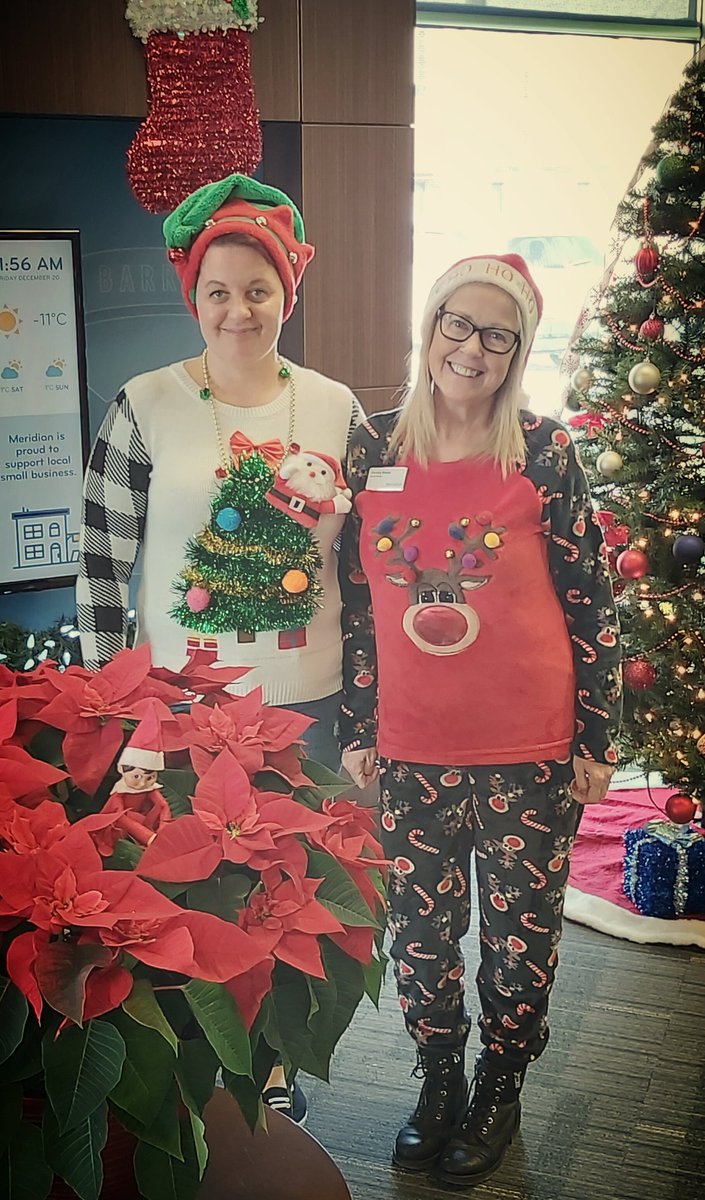 Cindy and Dorothy are so cute in their National Ugly Christmas Sweater Day spirit. Visit <a href="/MeridianCU/">Meridian CU</a> Essa to say hi!
#MCUEssa #Barrie #CanYouFindBillyTheElf #mcuuglychristmassweaterday