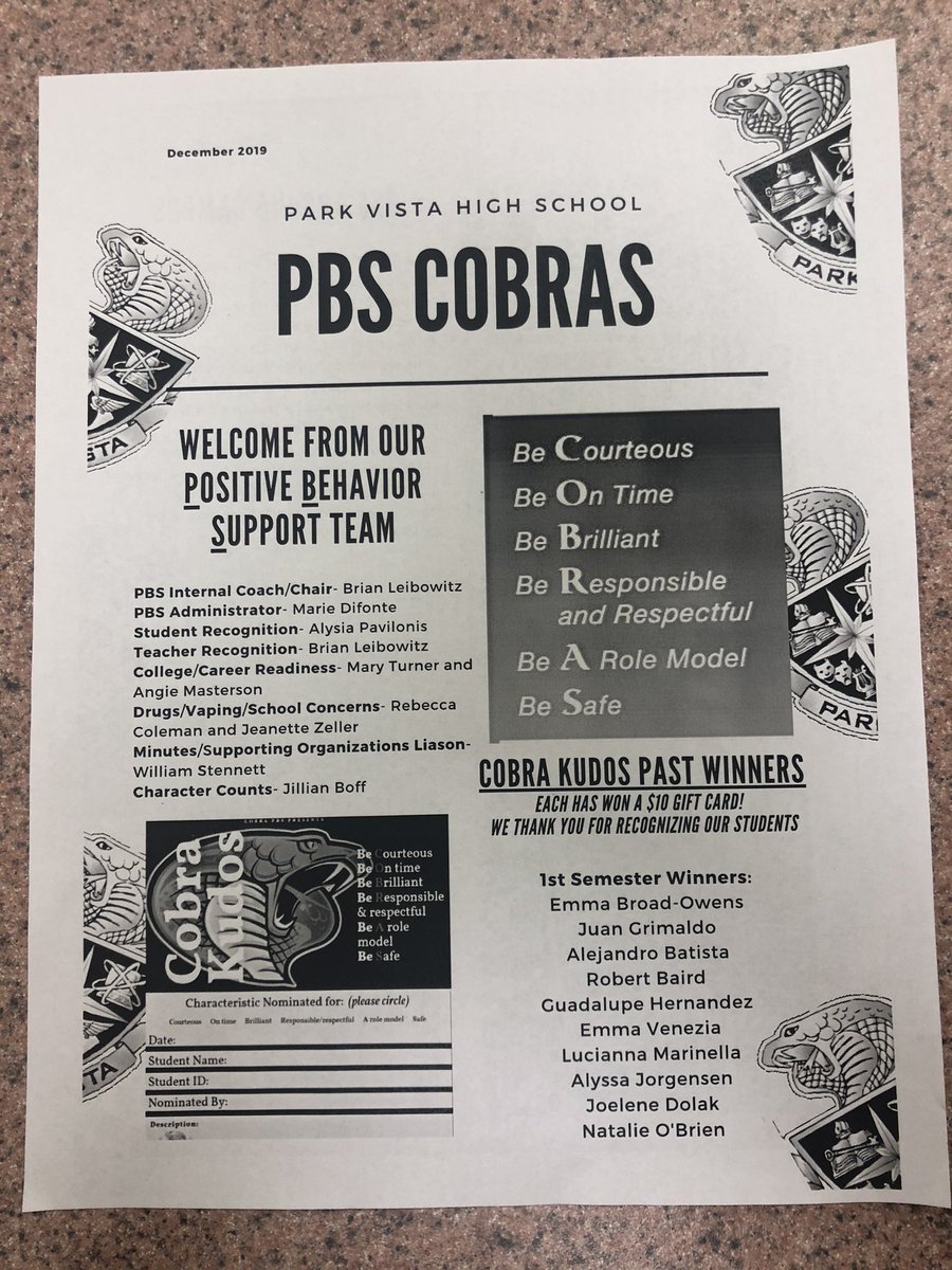 AlysiaPavilonis's tweet photo. Happy holidays from the PBS team over here in Cobra Country! Staff received our newletter and we look forward to what’s to come for the new year and keeping the positivity flowing! @PBCSwPBS @pvcobrashs #SchoolClimateandCultureisKey #KeepingEveryoneInformed #PBSCobras https://t.co/uu3I6KasSg