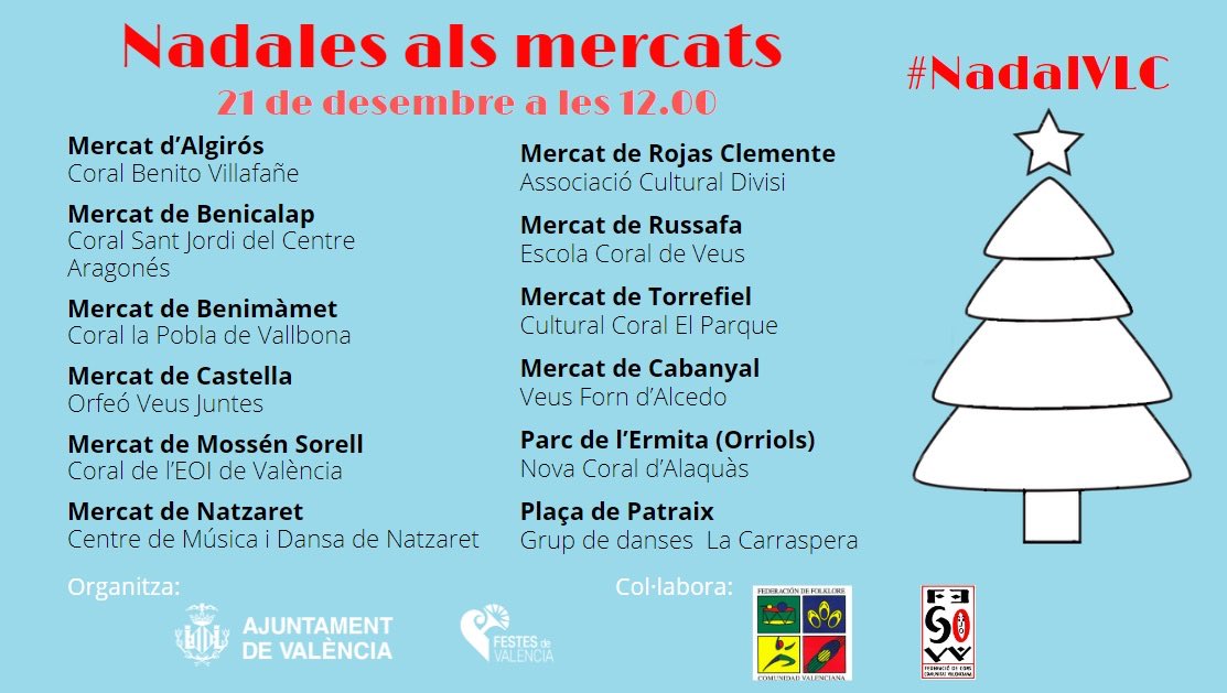 🎄 A la guia de #NadalVLC de <a href="/festesdeVLC/">Festes de València</a> pots trobar més d’un centenar de propostes per diferents barris de València. Demà la música 🎶 serà protagonista amb totes estes corals en concert en mercats i places a les 12h.