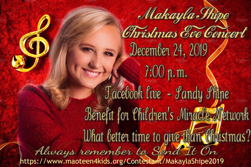 madeespring's tweet photo. I'm so excited the Christmas season is here, and what better way then to give this season?  Come join in on Christmas Eve for music and benefits towards the Children's Miracle Network! https://t.co/BnzoQ3hjMD