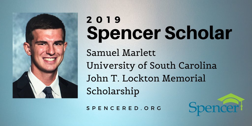 Get to know all of our 2019 #SpencerScholars, including Samuel Marlett, an undergraduate at the <a href="/UofSC/">University of South Carolina</a>. He is the recipient of the <a href="/Lockton/">Lockton</a> / John T. Lockton Memorial Scholarship. Learn more: bit.ly/2x4k8Ie #Insurance #RiskManagement #Actuarial #Scholarship