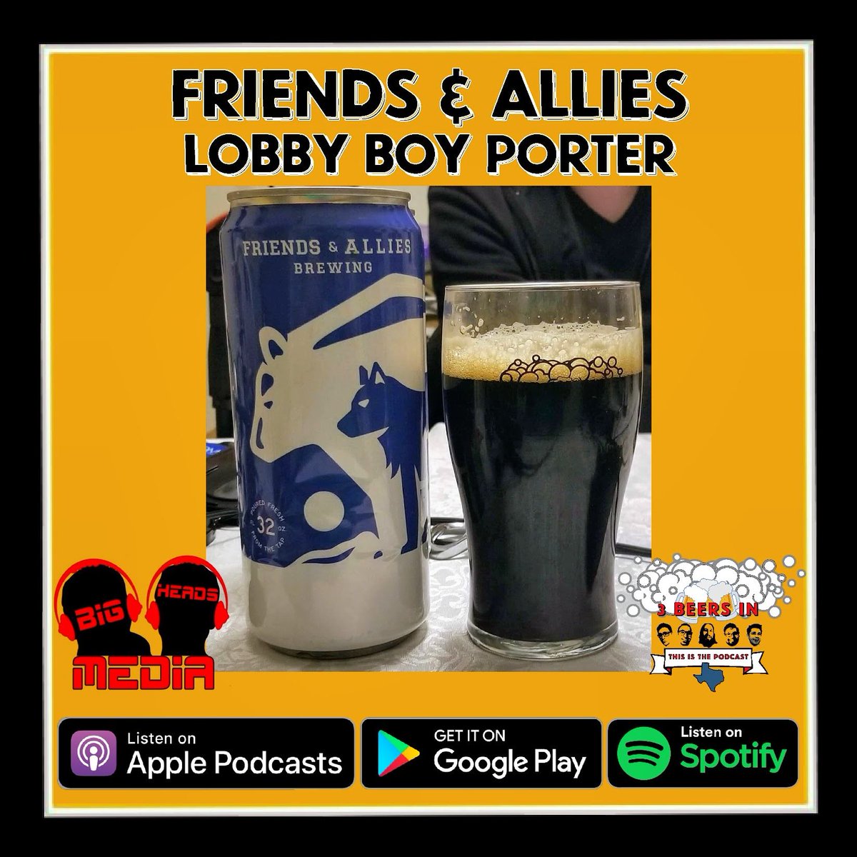 3BeersInPodcast's tweet photo. In our latest episode we drink Lobby Boy Porter from @F_and_A_Brewing and talk about how a wolf and a bear became the best of friends

Find it wherever you get podcasts

#podernfamily #bigheadsmedia #atx #craftbeer 
#thebeerssofar
#getyourdunkon
#3BeersIn
#ThisIsThePodcast https://t.co/C9hpvdPfzX