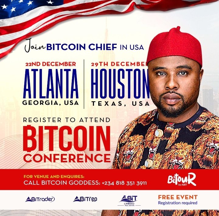 gaiuschibueze's tweet photo. #Bitour 2019.
I'll be talking about bitcoin in Atlanta Georgia and Houston Texas on the 22nd of Dec and 29th Dec 2019 resp.
Speakers: Gaius Chibueze
Guest Speakers: John A. Adeneye
Patience Obrigbo
Isaiah Jackson
If you're interested in attending, reach out to me. https://t.co/I93lFE35cF