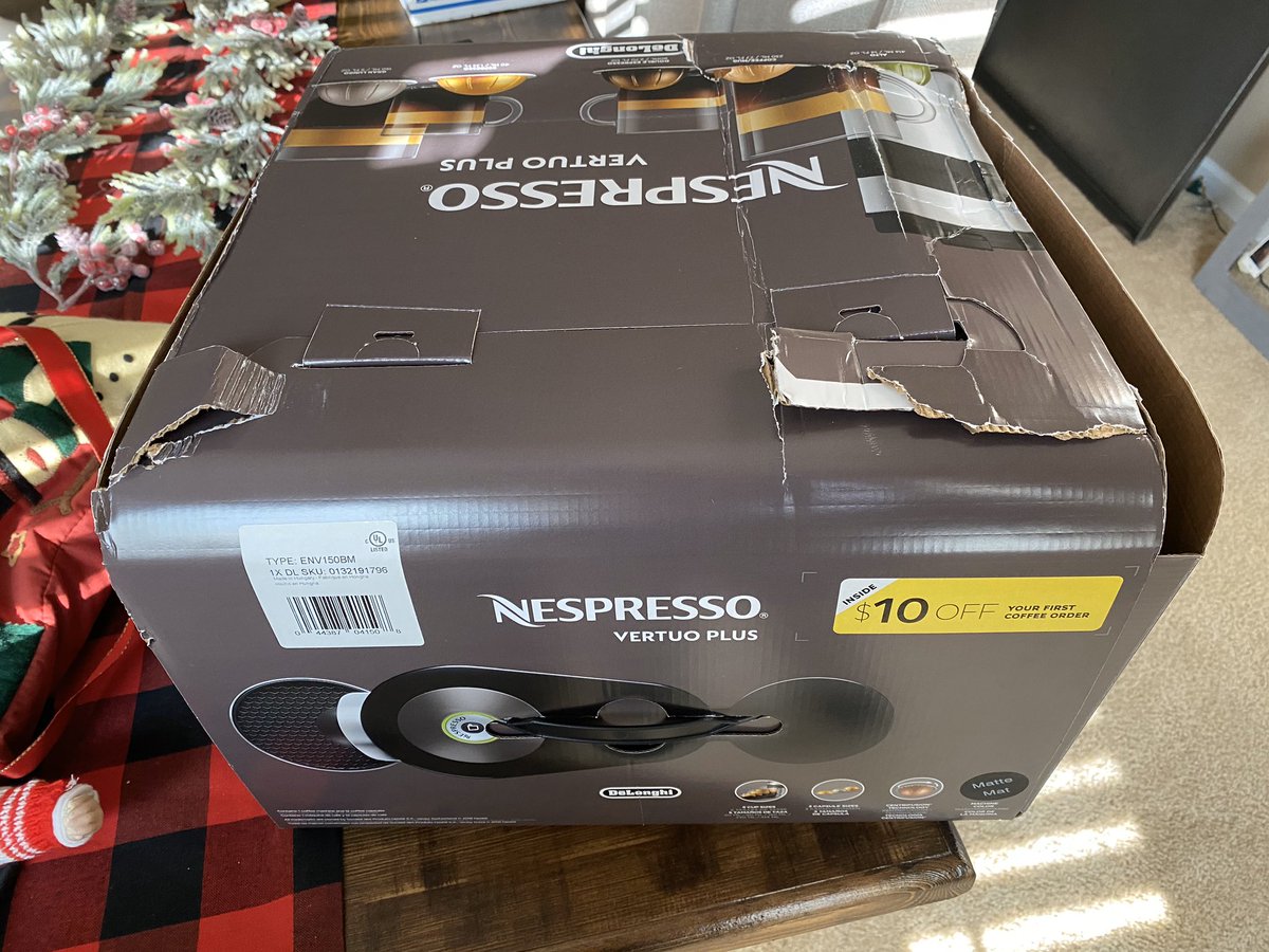 rnovak28's tweet photo. @Target I purchased a @NespressoUSA as a gift and the box was delivered in tatters. I can’t wrap this as a gift 😖 Please help! https://t.co/V4flPOQmAi