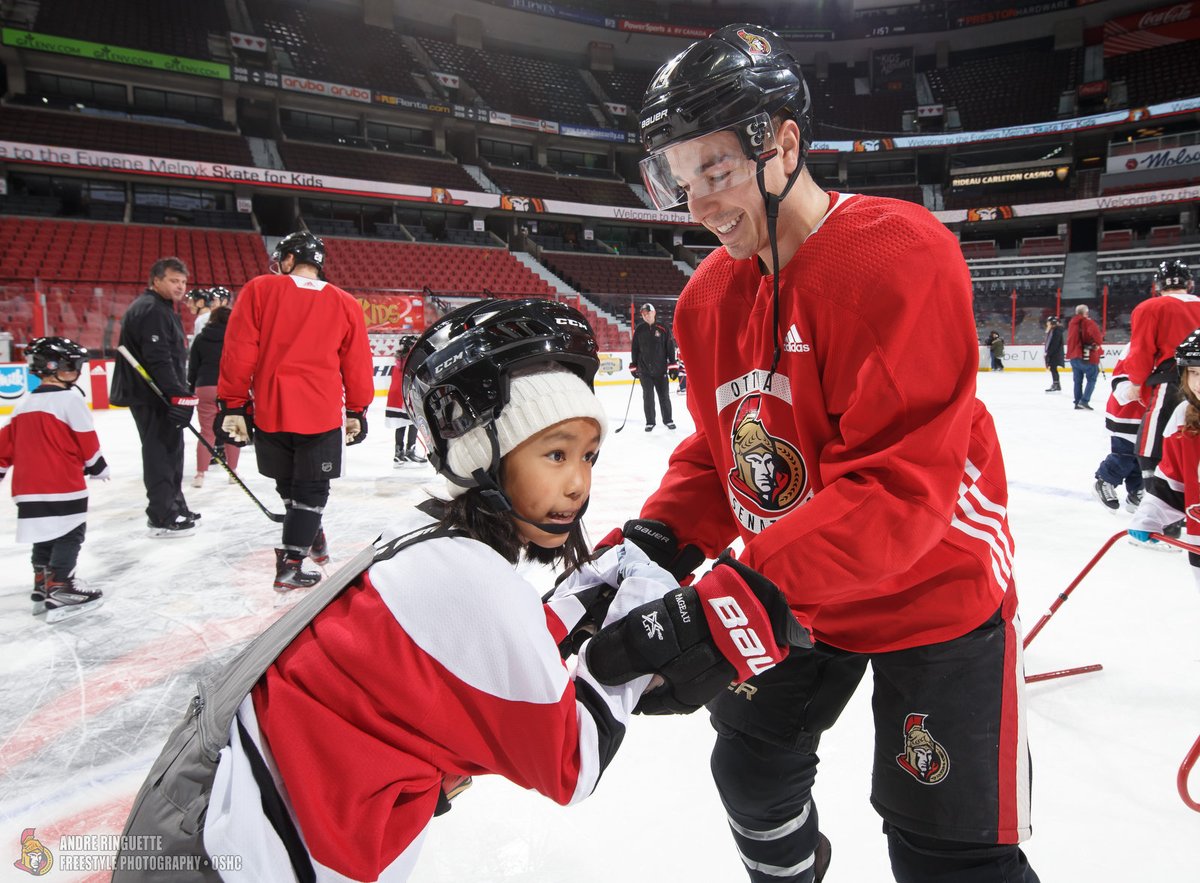 Senators's tweet photo. Over 100 kids joined us today for the 16th Annual Eugene Melnyk Skate for Kids! Nice move by the players sticking around after practice to spend some time with the kids on the ice 🙌 https://t.co/Hkux3qVZgZ