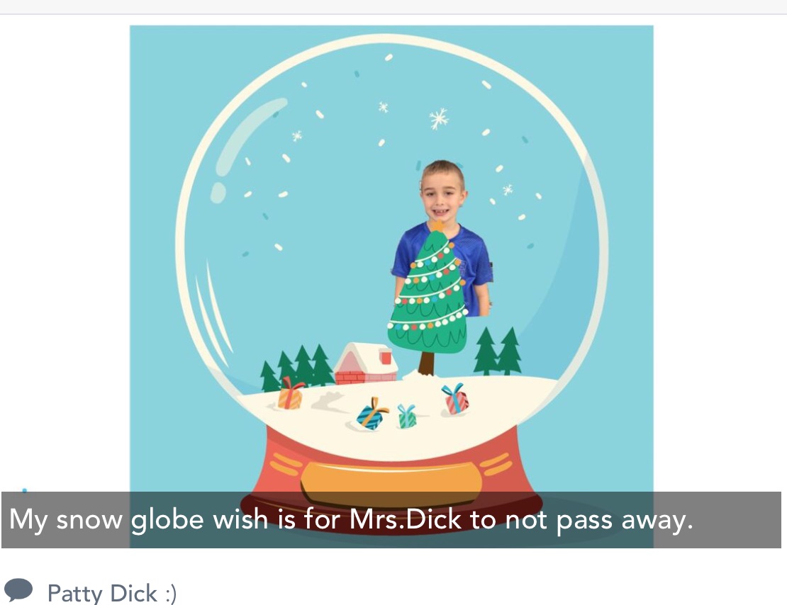We read Snow Globe Wishes on @EpicKidsBooks this morning. Then we used Pic Edu <a href="/PicCollage/">PicCollage</a> to make snow globes and uploaded to <a href="/Seesaw/">Seesaw</a>. The students added a snow globe wish. This one is priceless! 🥰🤣❄️#firstgraderocks