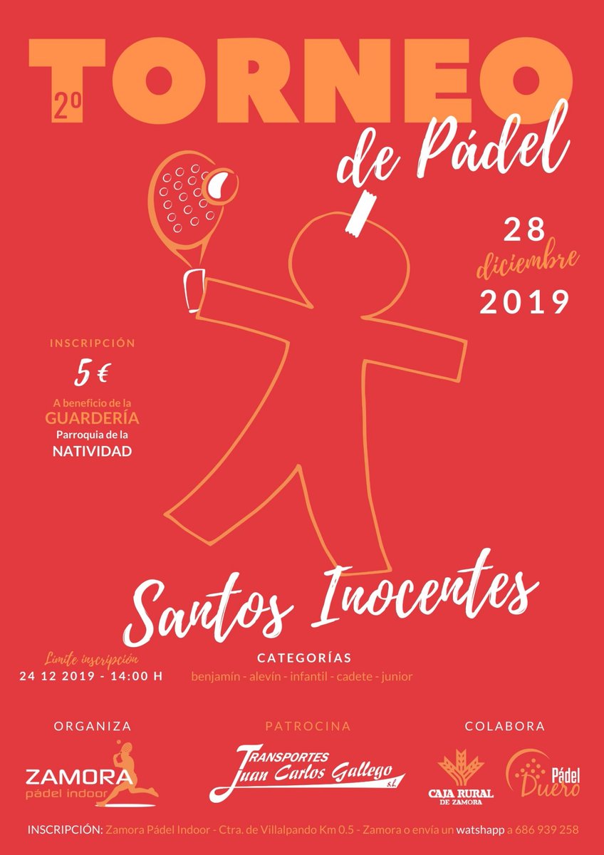 Para los más jóvenes. De benjamín a Junior. 5€ inscripción, para Guardería PARROQUIA NATIVIDAD. Patrocina: transp. JUAN CARLOS GALLEGO. COL: <a href="/ClubPadelDuero/">Club Padel Duero</a> <a href="/cajaruralzamora/">cajaruralzamora</a>