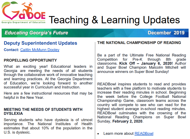 GaStandardsOrg's tweet photo. Read the latest Teaching and Learning Newsletter. The December issue includes:
- Deputy Superintendent Updates
- SBoE Updates
- Winter Literacy Institutes
- Computer Science Videos
- Induction Webinar
https://t.co/O62o30b5QK https://t.co/gF0vmA0jWB