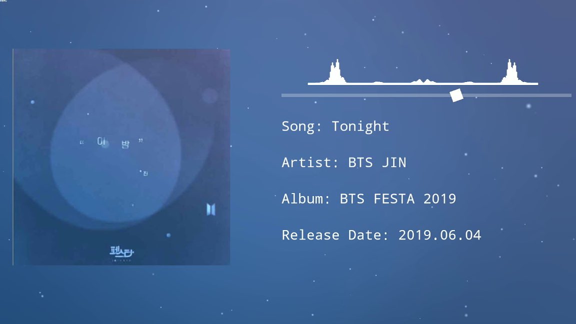 Tonight by Jin was released in June 2019 as part of BTS’ annual FESTA celebrations. Festa is a period of time where BTS celebrate their debut anniversary by making & releasing a variety of content for free as a gift for fans #200DayswithTonight