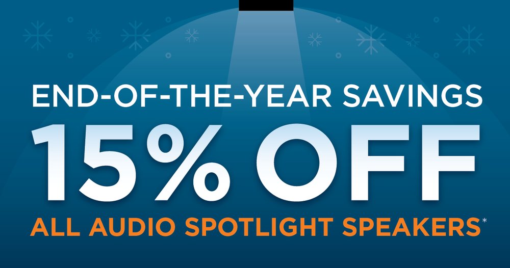 holosonics's tweet photo. There's only a little over a week left to get your Audio Spotlight speaker for 15% off!
Order soon before this promotion ends on December 31st: https://t.co/x1A3j3Vt2k
#endofyearsavings #15percentoff #directionalspeakers #directionalsound #sound #Holosonics https://t.co/U5zhlt34Tl