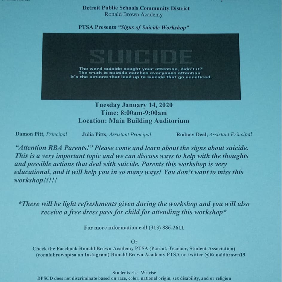 Ronaldbrown2019's tweet photo. This is the flyer for our PTSA Workshop that is happening Tuesday January 14, 2020 8:00am-9:00am. https://t.co/uMLMUGUC3a